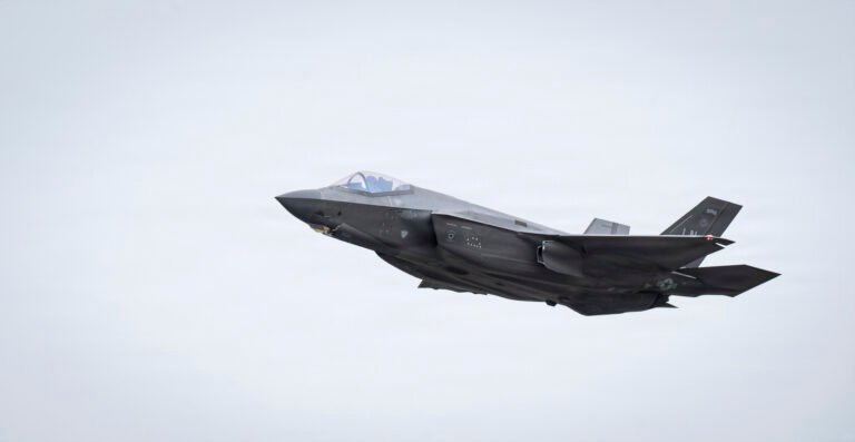 U.S. Air Force F-35A Lightning II taking off during Exercise Astral Knight 2026 at RAF Lakenheath, England