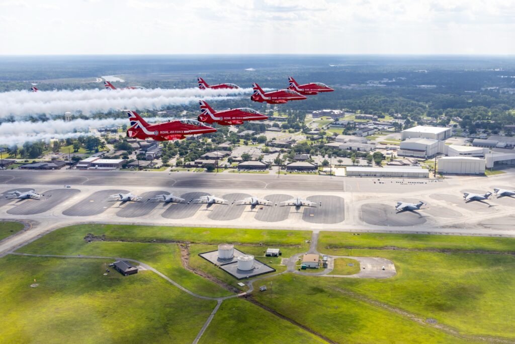 Royal Air Force Red Arrows flying over Joint Base Charleston