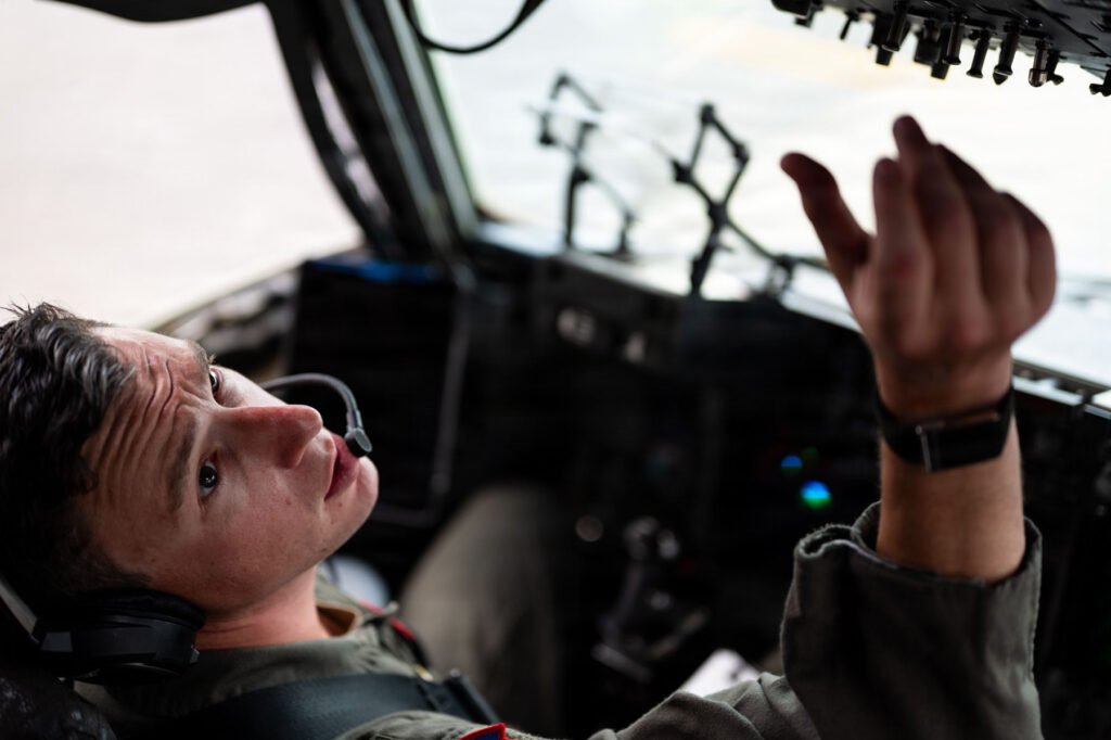 U.S. Air Force C-17 pilot conducting preflight checks at Joint Base Charleston