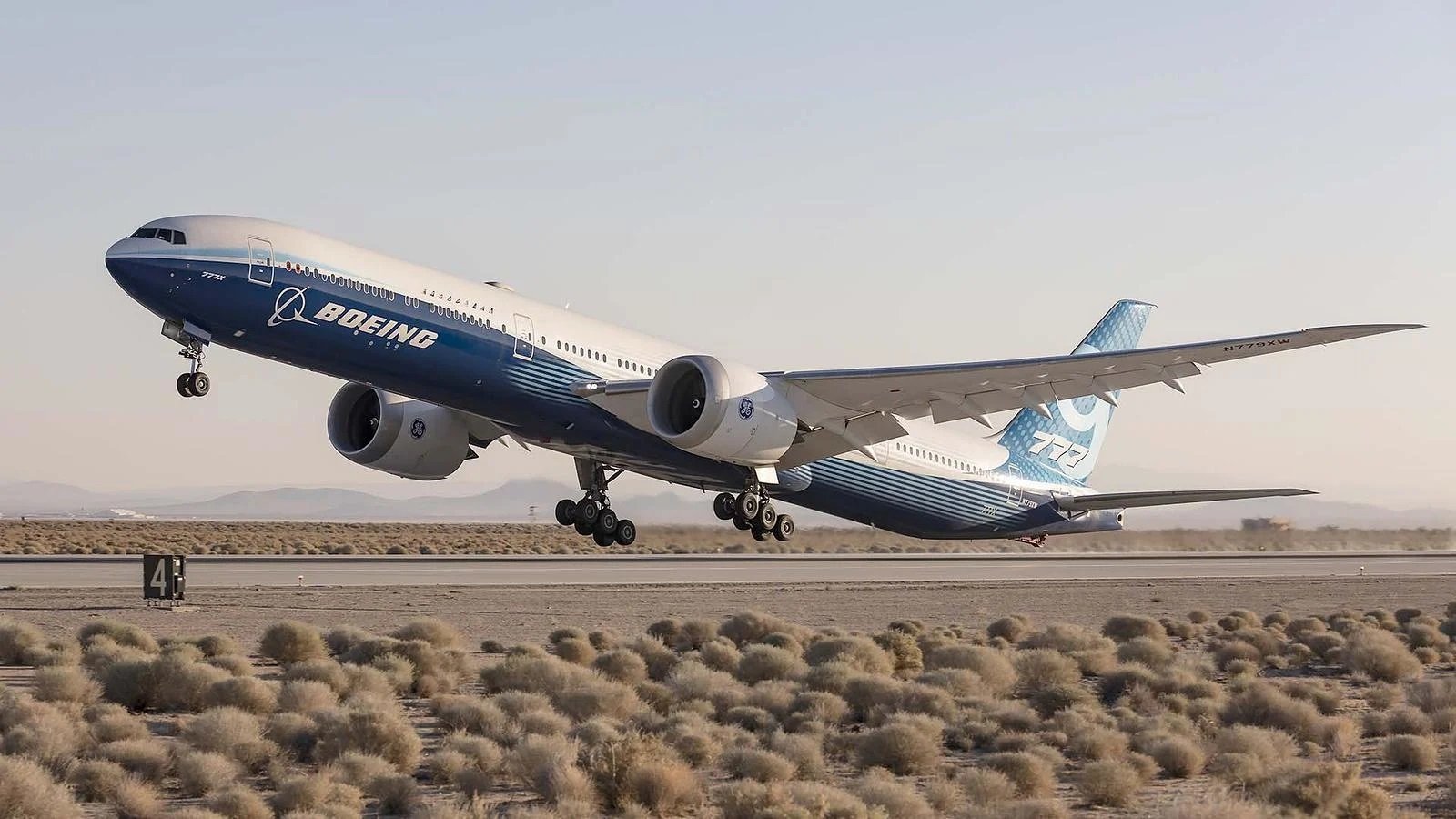 Boeing Q2 2026 Results: Boeing 777-9 WH001 test aircraft takes off during certification flight testing