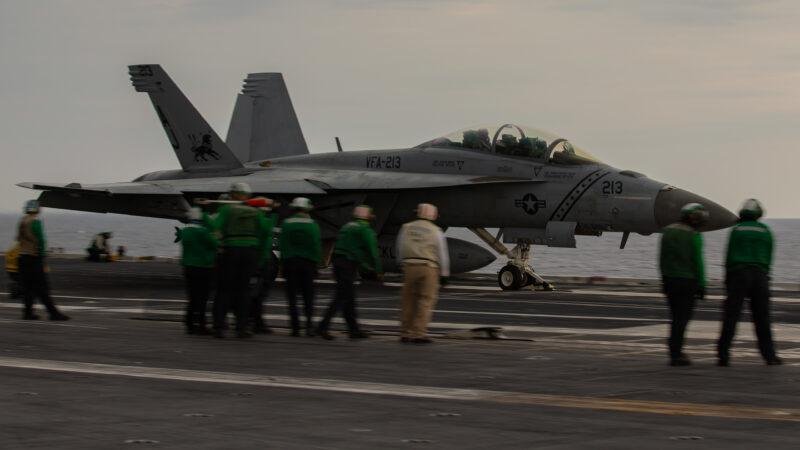 F/A-18 Super Hornet on U.S. Navy aircraft carrier flight deck