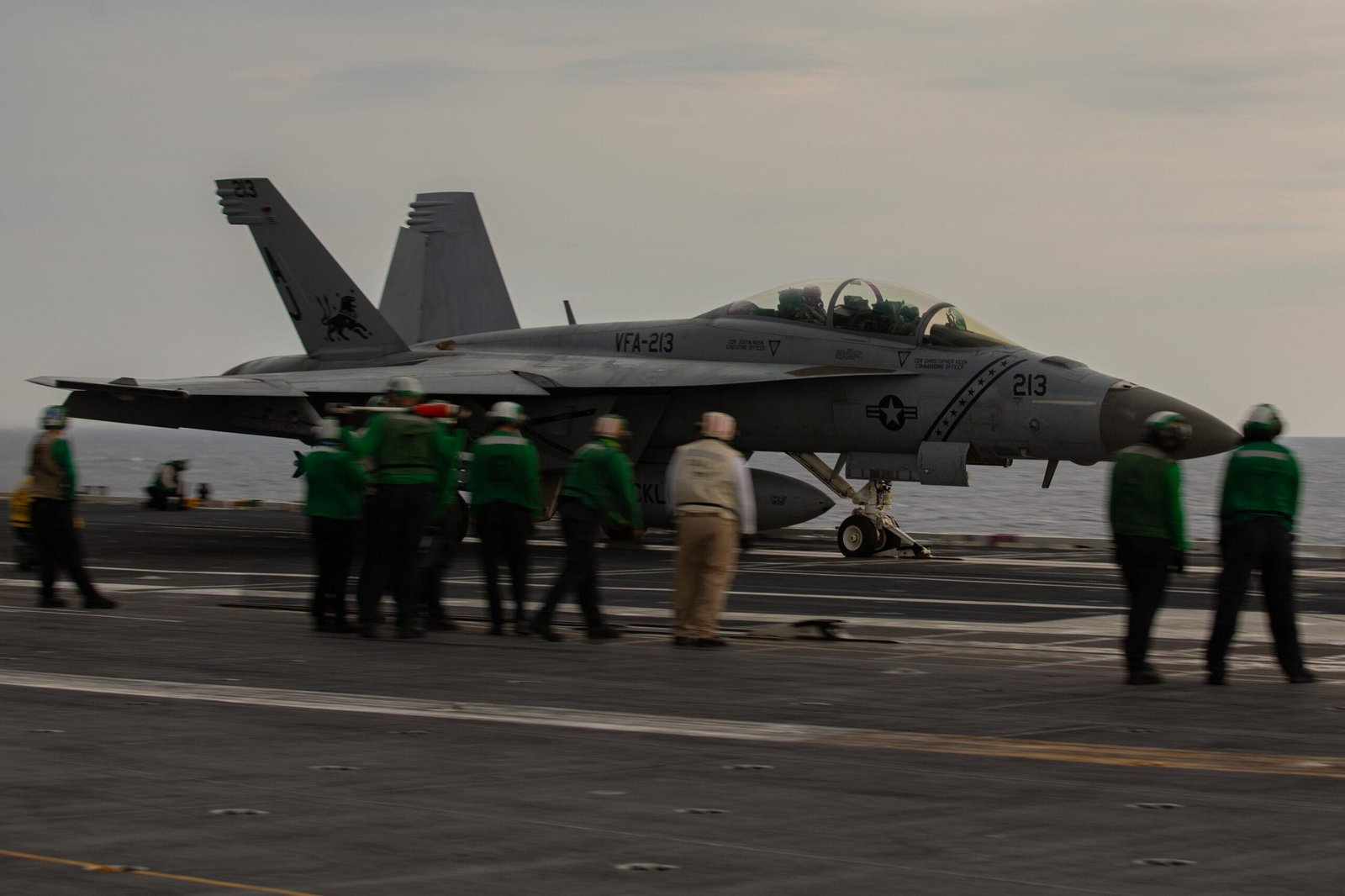 F/A-18 Super Hornet on U.S. Navy aircraft carrier flight deck