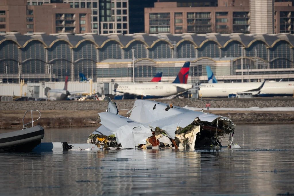 Aircraft wreckage recovered from the Potomac River after the January 2025 collision near Reagan National Airport.