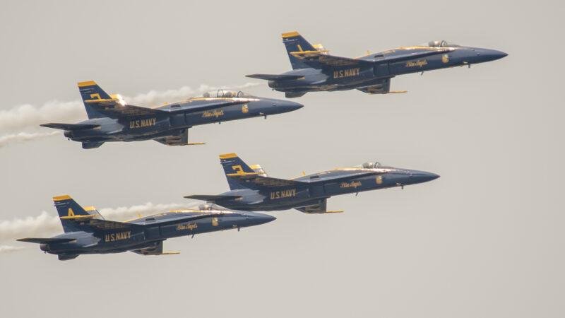Boeing Seafair Air Show 2026 featuring the U.S. Navy Blue Angels in Diamond Formation over Seattle (2017 U.S. Navy file photo).