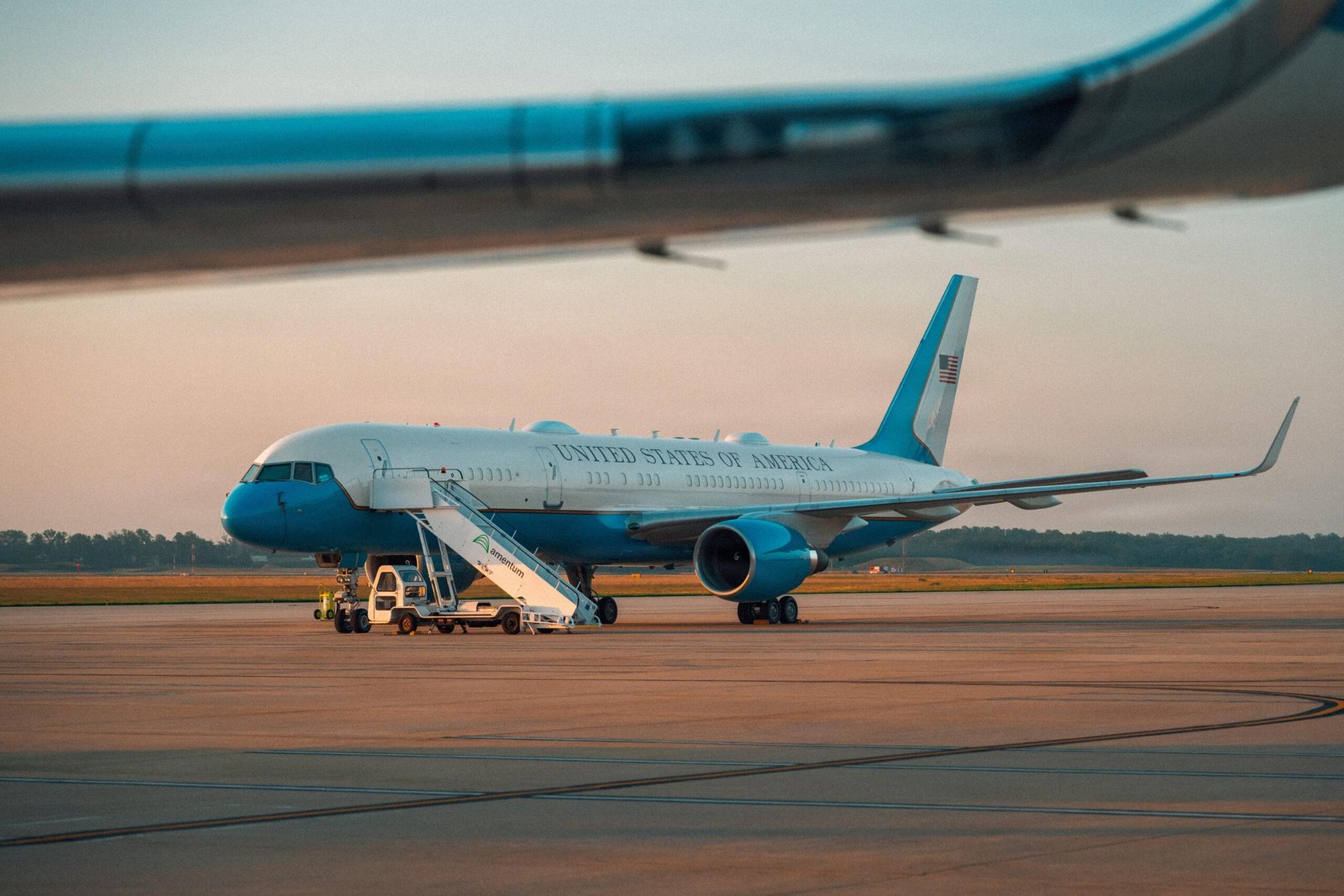 Air Force One C-32A parked on the tarmac, the Boeing 757 that carried Trump out of Turkey