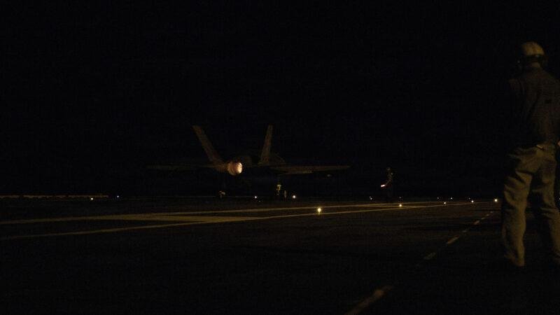 USS George Washington 200,000th recovery F-35C night flight deck operations