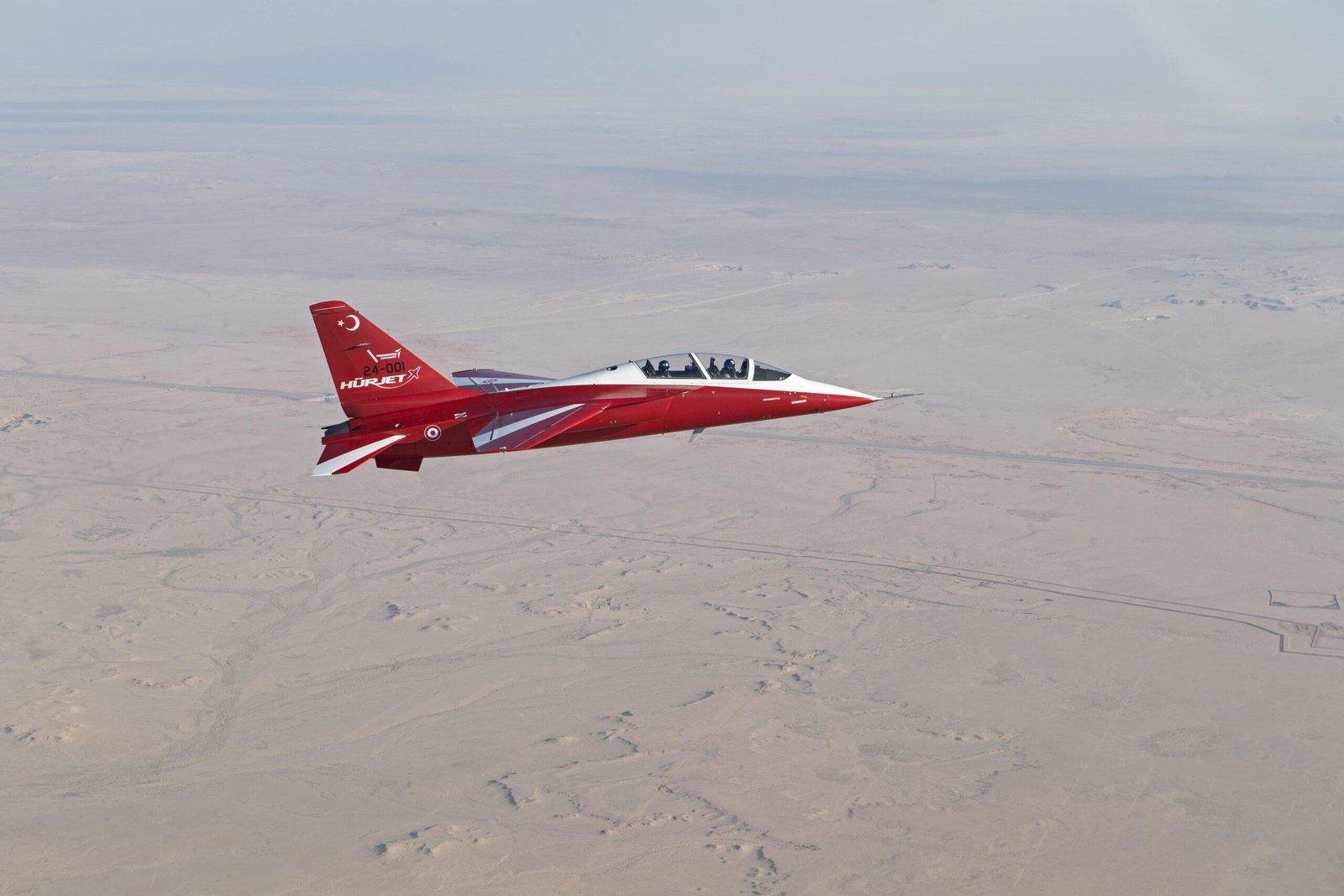 HÜRJET prototype 24-001 during an overseas demonstration flight