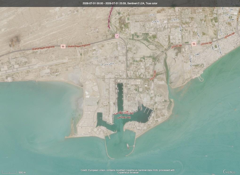 U.S. Sea Drones Strike Iran — satellite view of Bandar Abbas Naval Base