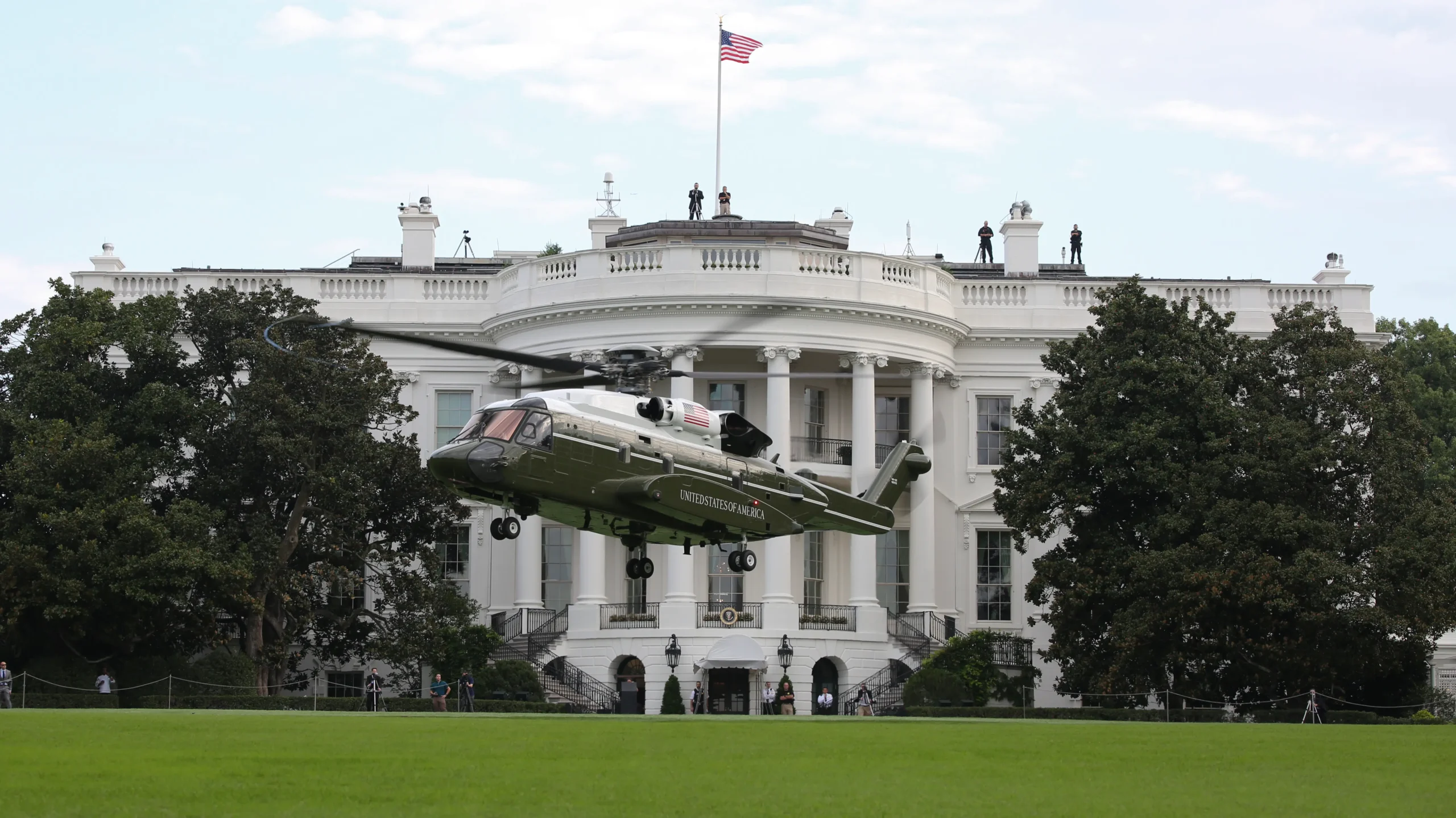 Marine One departs the White House before a presidential flight operation near Washington, D.C.