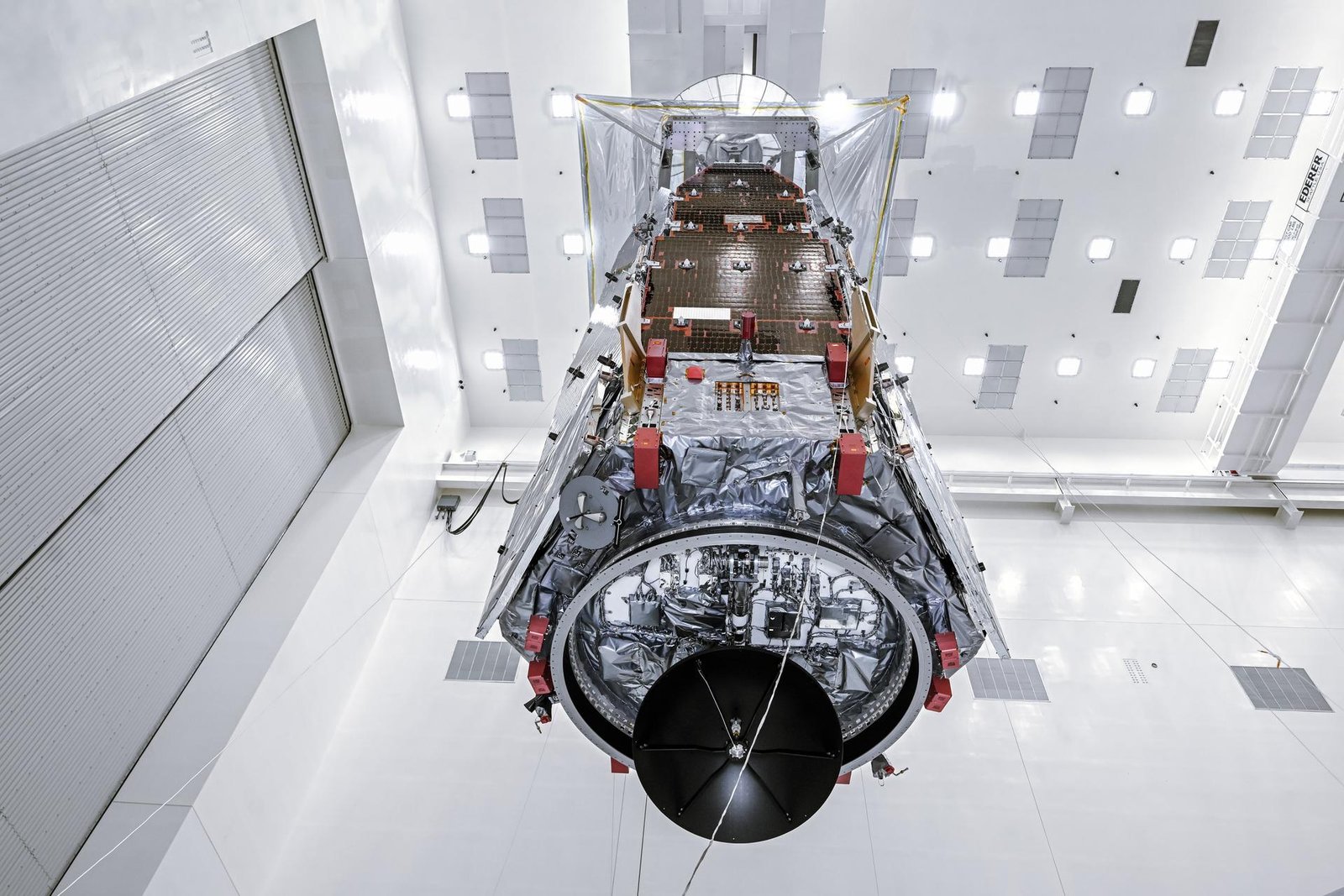 NASA's Nancy Grace Roman Space Telescope inside a clean room during launch preparations