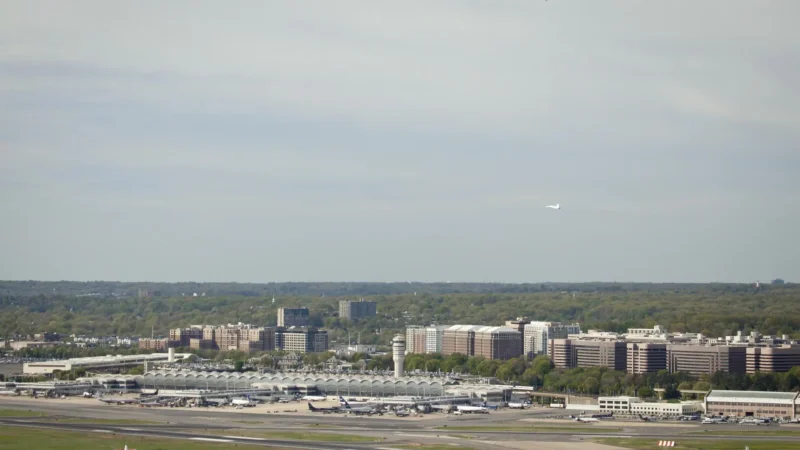 Aerial view of Ronald Reagan Washington National Airport (DCA) in Arlington, Virginia.