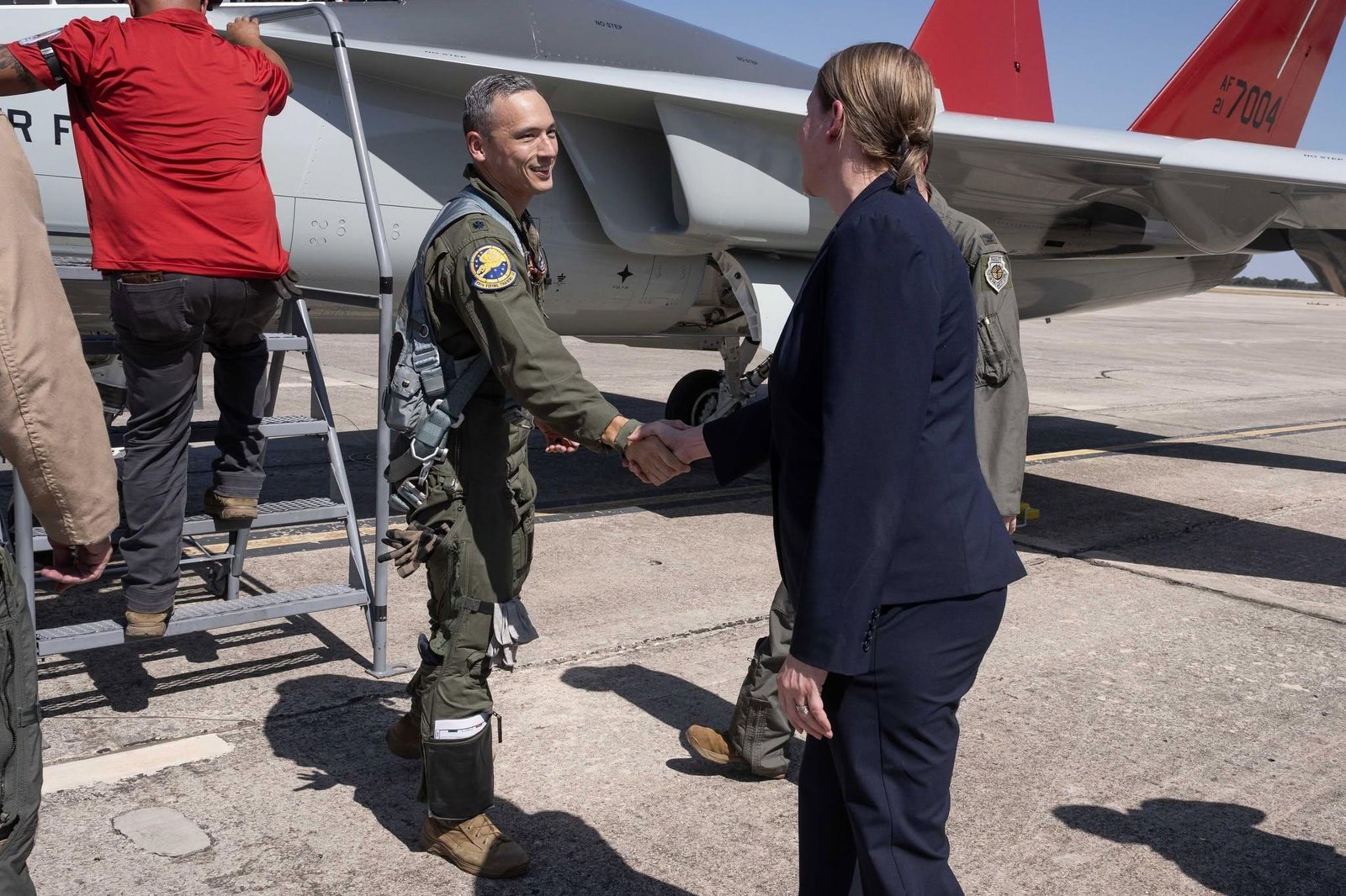 Third T-7A Red Hawk Delivery — Pilot Welcomed on Arrival Pilot welcomed after ferrying third T-7A Red Hawk to Joint Base San Antonio-Randolph