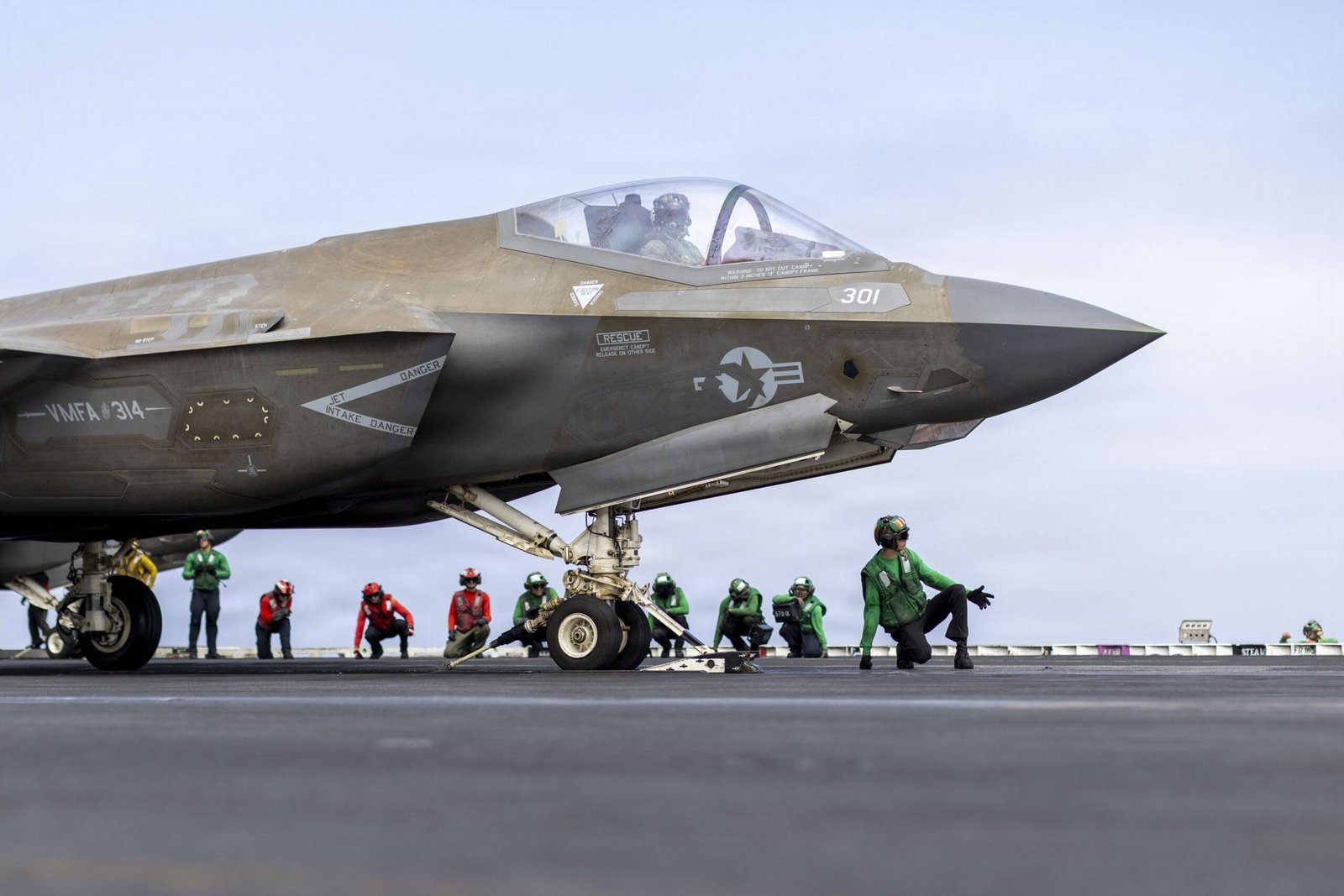 F-35C Lightning II preparing for launch from a U.S. Navy aircraft carrier