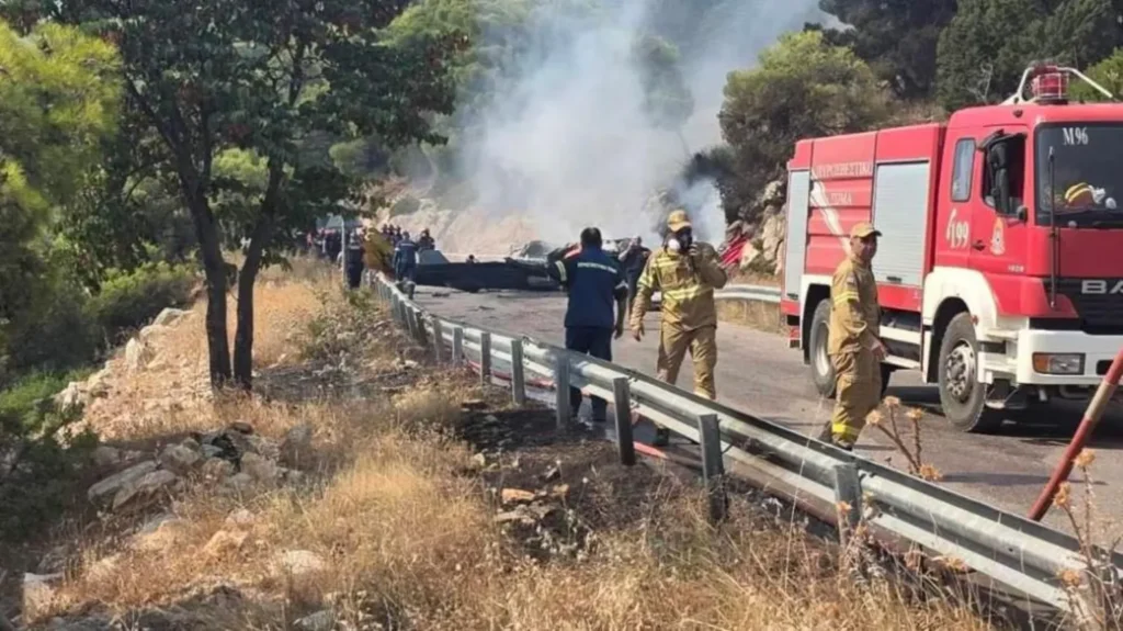 Bell 214ST helicopter collision crash site near Psatha, Greece