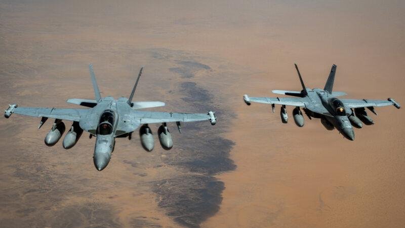 F/A-18 aircraft in flight representing Boeing's 1,000th F/A-18 modification milestone