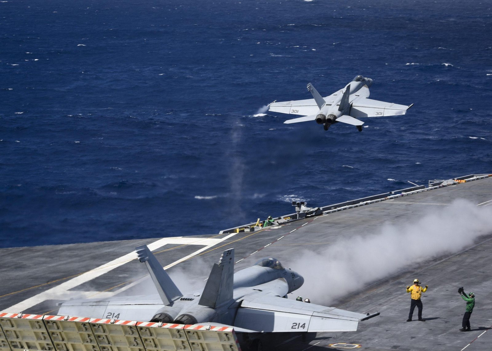 F/A-18 Super Hornet on the carrier flight deck, tied to Boeing's 1000th F/A-18 modification milestone