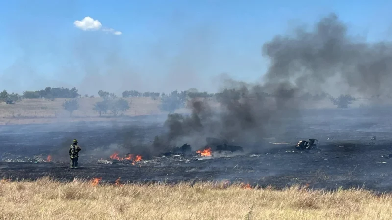 Aftermath of U.S. Army Apache helicopter crash near Salado, Texas, on Aug. 12, 2026