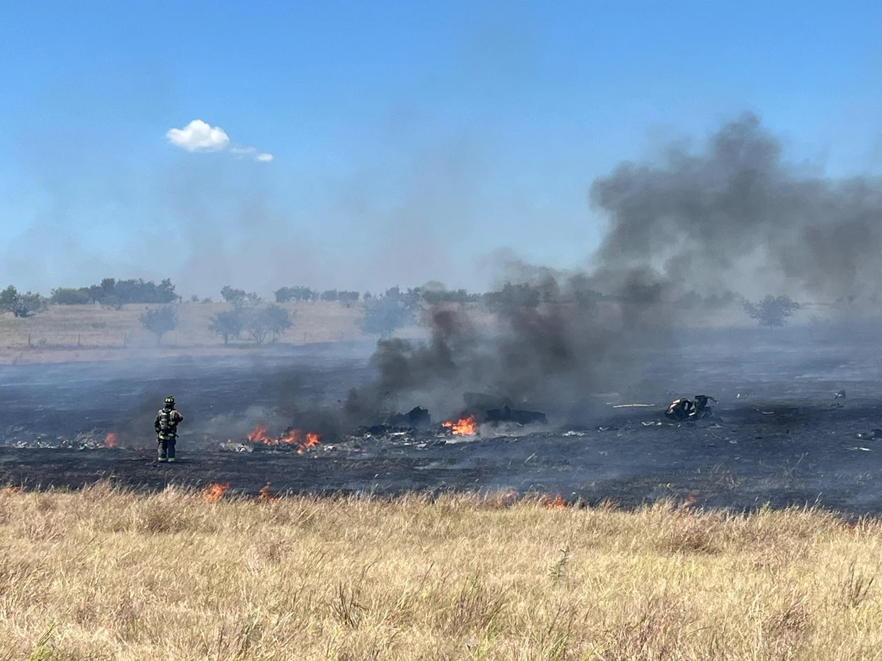 Aftermath of U.S. Army Apache helicopter crash near Salado, Texas, on Aug. 12, 2026