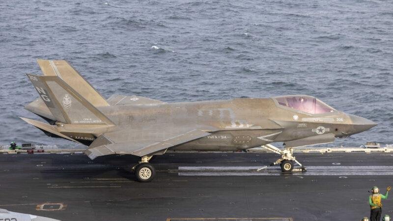 F-35C Lightning II attached to VMFA-314 prepares to launch from USS Abraham Lincoln (CVN 72) during Operation Epic Fury