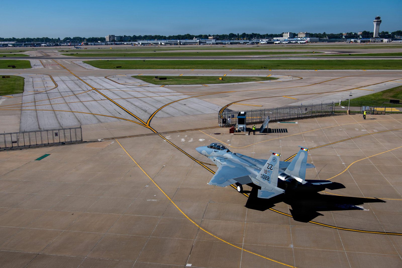 F-15EX Kadena Air Base: F-15EX Eagle II taxiing at joint-use St. Louis airfield