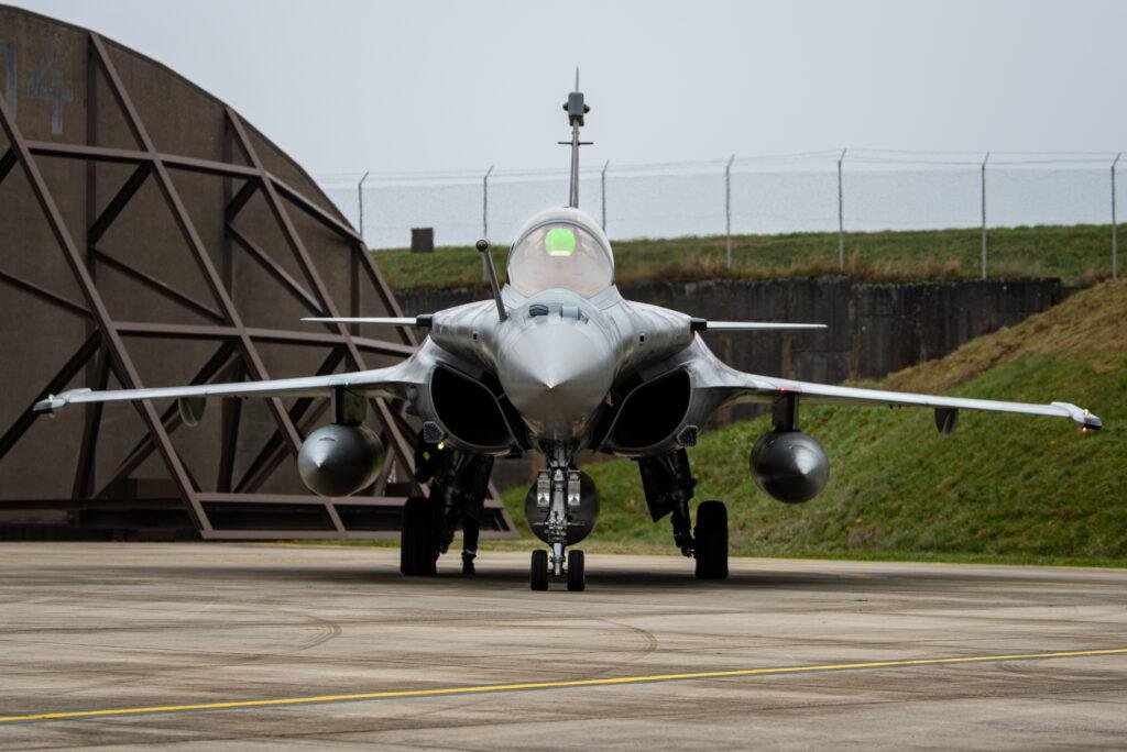 French Air and Space Force Dassault Rafale B taxiing at Spangdahlem Air Base during a NATO exercise