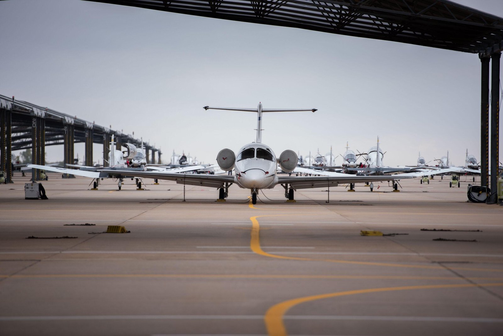 A T-1A Jayhawk awaits its crew on the flightline at Vance Air Force Base