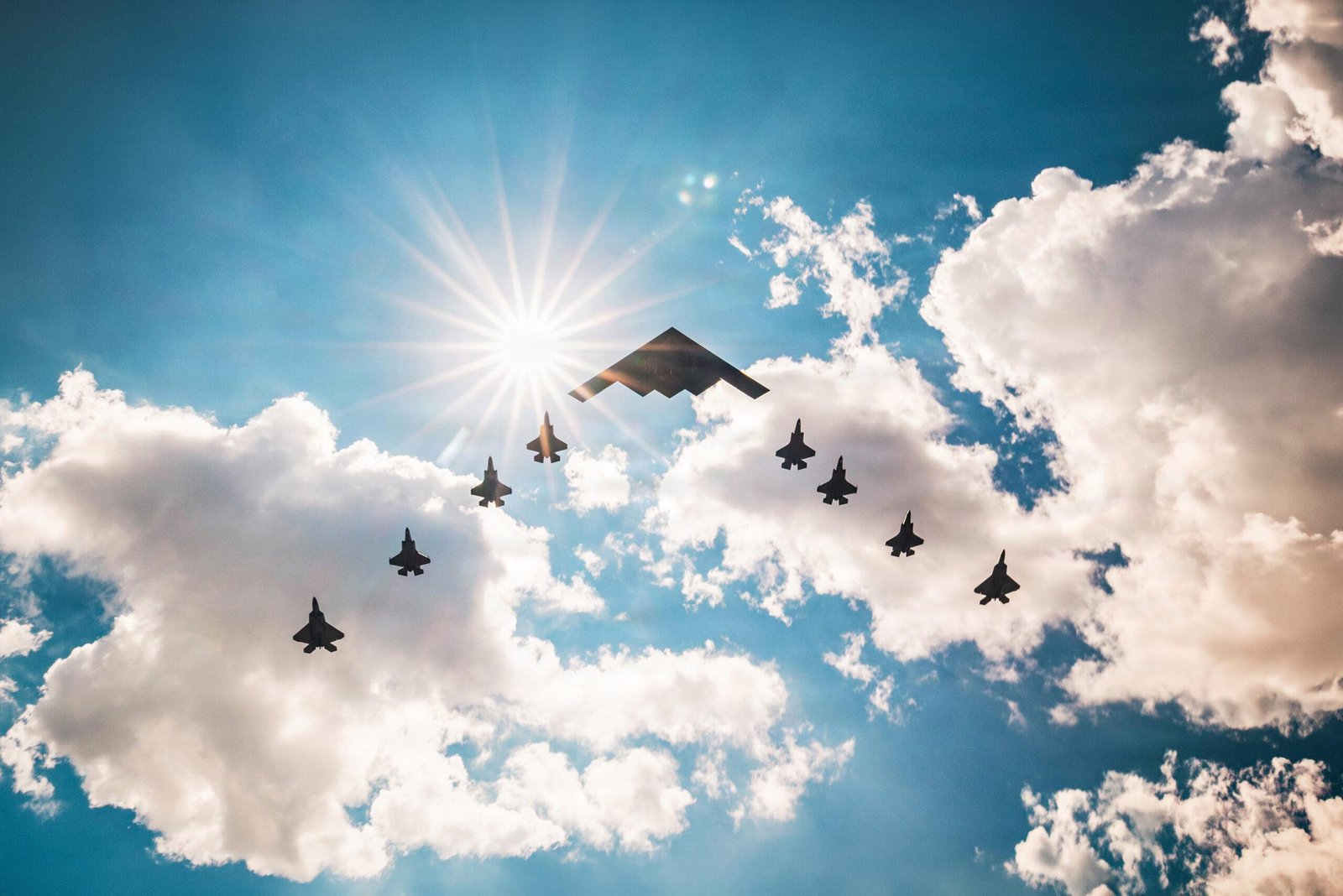 F-35 Starshield SATCOM: military aircraft formation flyover