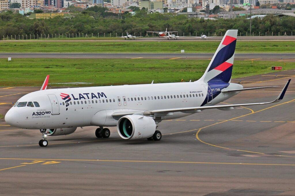 LATAM Airbus A320neo at Salgado Filho International Airport, used as a file photo for LATAM Santiago Caracas service.