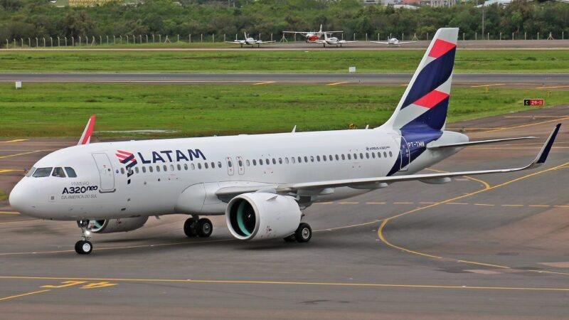 LATAM Airbus A320neo at Salgado Filho International Airport, used as a file photo for LATAM Santiago Caracas service.