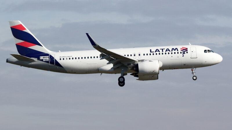 Airbus Latin America aircraft forecast illustrated by a LATAM Airbus A320neo flying near Toulouse in 2017