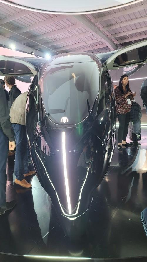 Archer Aviation Midnight full-size eVTOL mockup unveiled at Palo Alto Airport in 2022, illustrating the proposed Texas air taxi network.