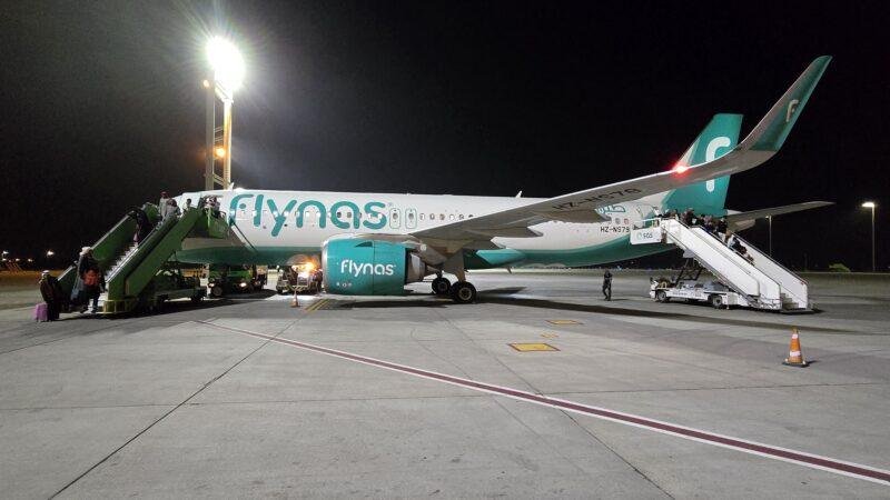 Flynas aircraft parked at King Fahd International Airport in Dammam, Saudi Arabia, in February 2026.
