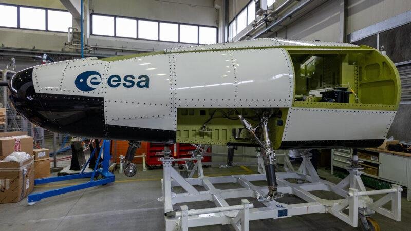 European Space Agency Space Rider full-size drop-test model assembled at CIRA in Capua, Italy, before the October 2026 parafoil test incident.