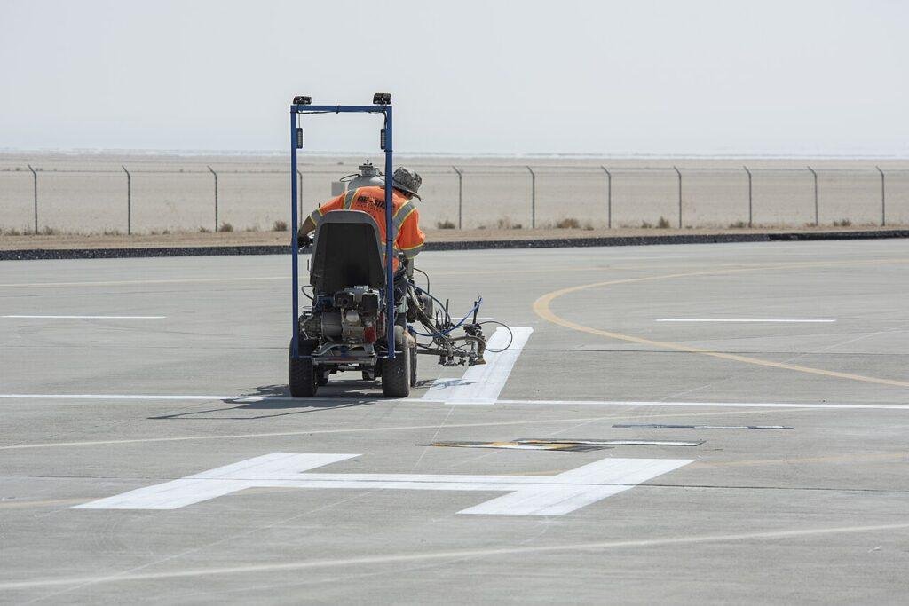 Vertiport and helipad landing markings painted at NASA Armstrong Flight Research Center in October 2020.