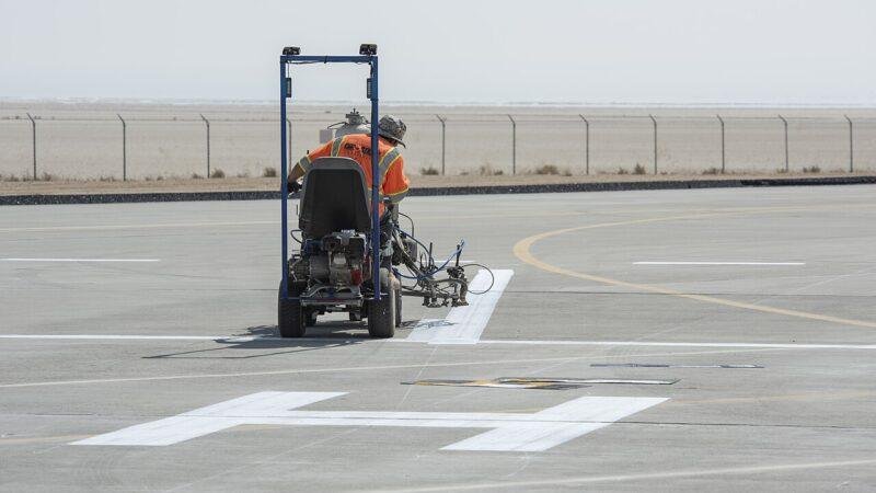 Vertiport and helipad landing markings painted at NASA Armstrong Flight Research Center in October 2020.
