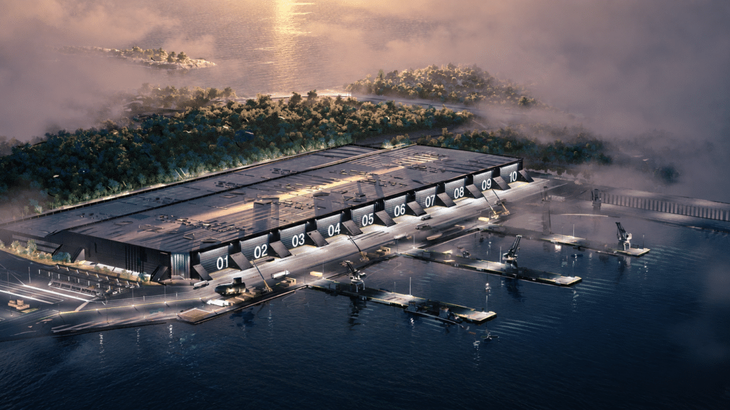 Concept rendering of Anduril Arsenal-2 shipyard planned for Sparrows Point, Maryland.