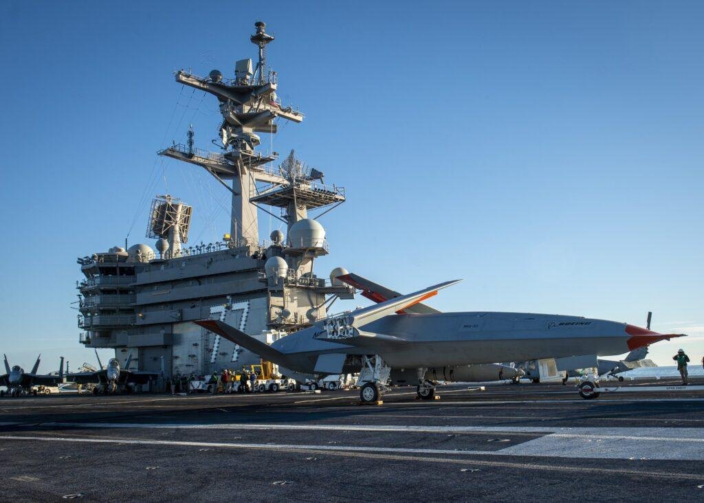 MQ-25 aircraft operating aboard USS George H.W. Bush, which hosted the first test unmanned air warfare center in 2024