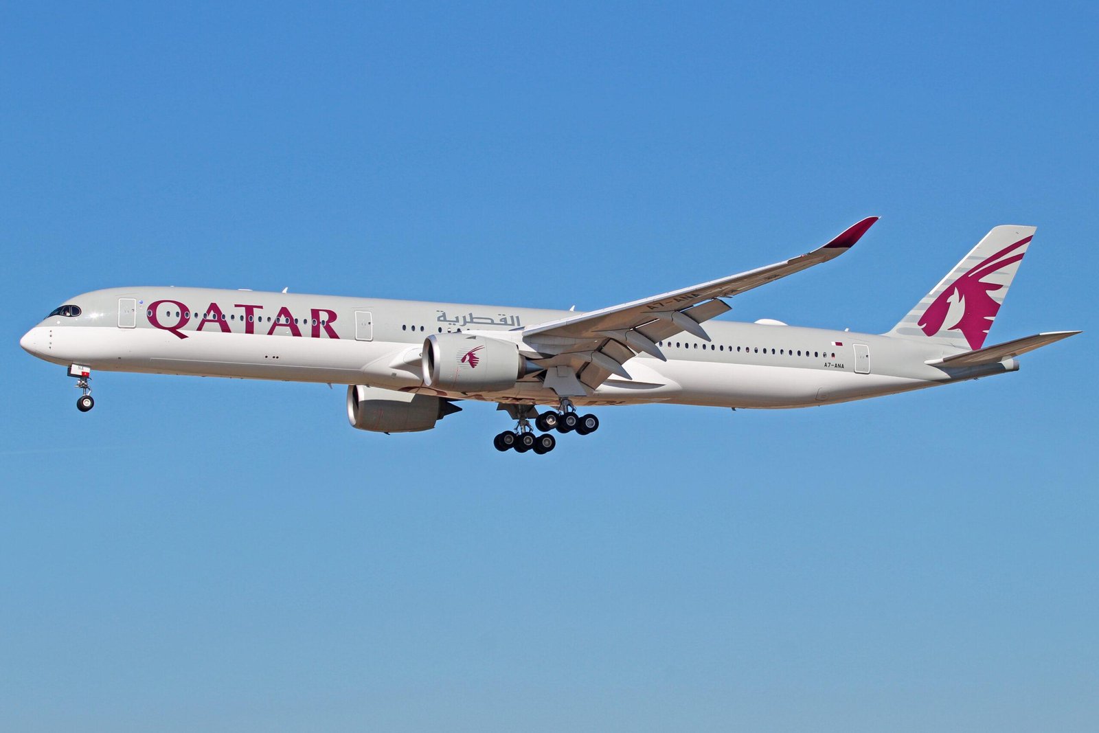 Qatar Saudi flights illustrated by a Qatar Airways Airbus A350-1000 arriving in Frankfurt in 2018
