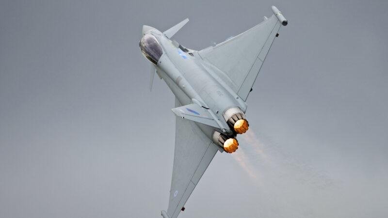 RAF Typhoon mission illustrated by a Royal Air Force Eurofighter Typhoon performing a flying display in 2012