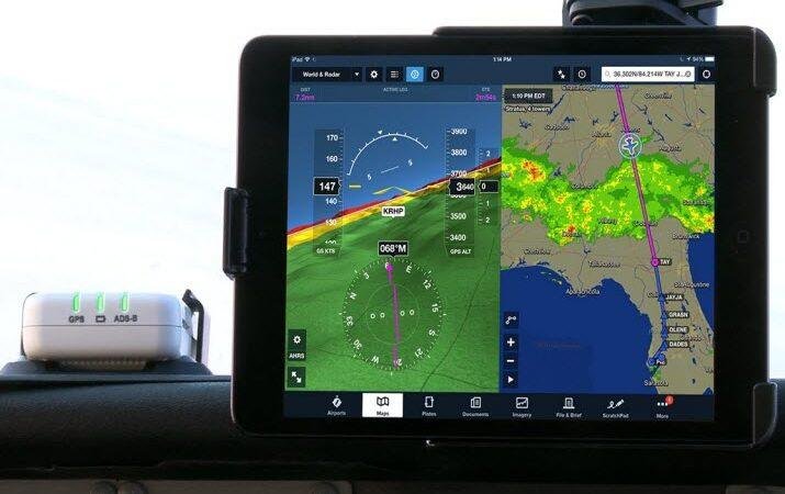 ADS-B flight tracking information displayed on a cockpit tablet
