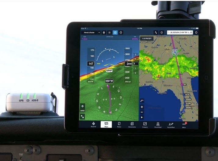 ADS-B flight tracking information displayed on a cockpit tablet
