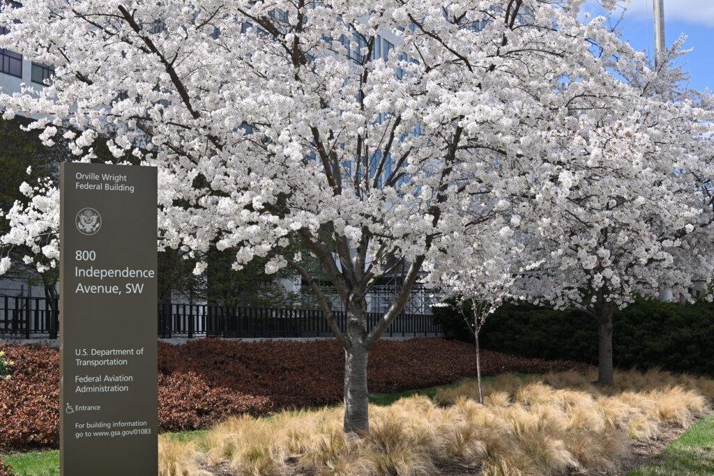 Aircraft Certification Reform illustrated by signage outside the FAA's Orville Wright Federal Building in Washington, D.C.