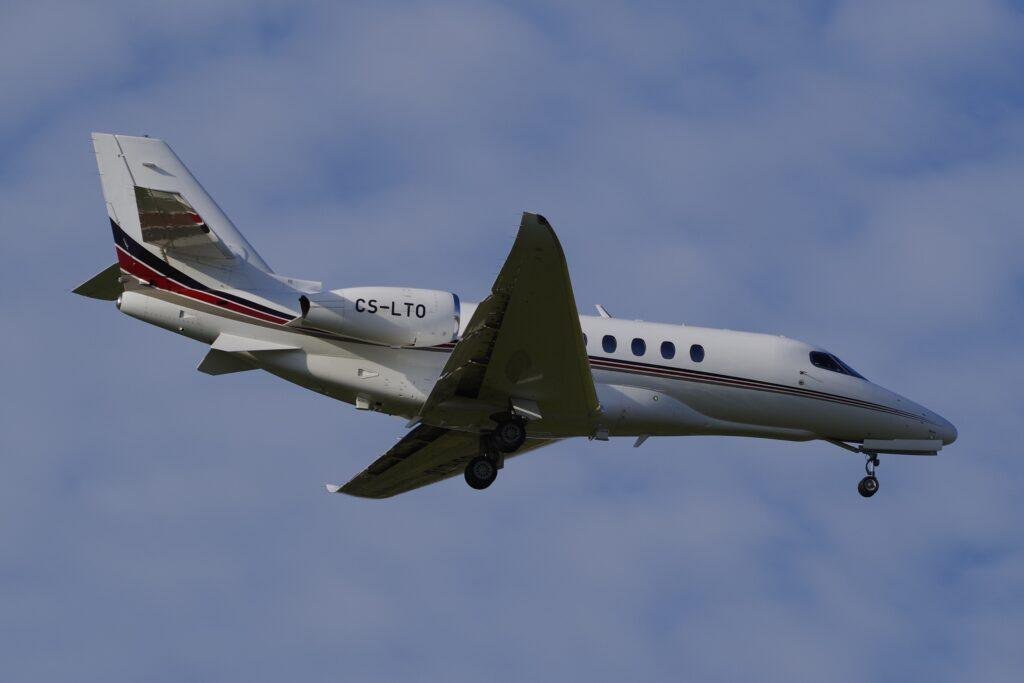 Citation Galileo Approval illustrated by a Cessna Citation Latitude business jet landing at Berlin Brandenburg Airport.