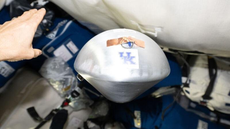 KREPE-3 heat shield capsule floating inside the Cygnus XL cargo spacecraft at the International Space Station on October 7, 2026.