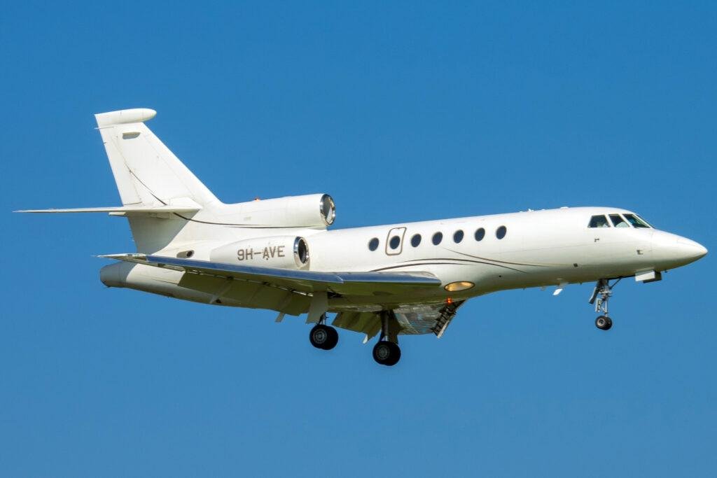 Las Vegas Runway Excursion illustrated by a Dassault Falcon 50EX business jet photographed at Geneva Airport.