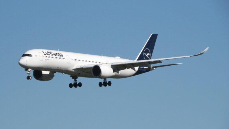 Lufthansa Airbus A350-900 aircraft registration D-AIXK at Munich Airport in 2019.
