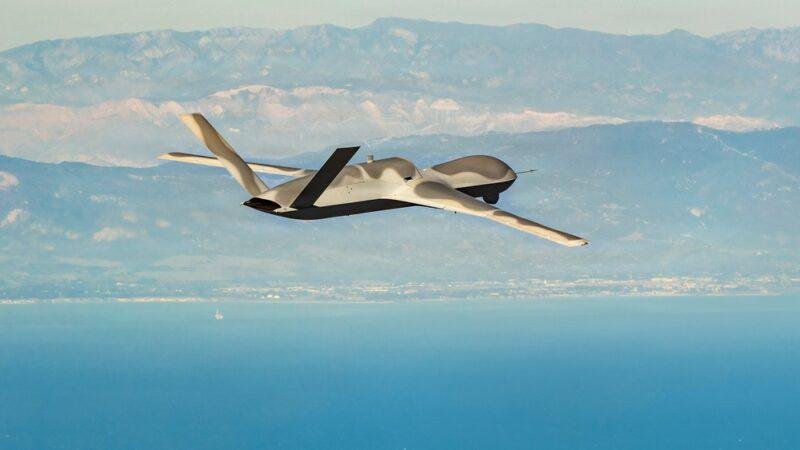 U.S. Navy MQ-20 Avenger surrogate aircraft at Gray Flag 2026 collaborative autonomy demonstrations.