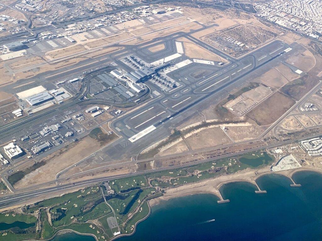 Aerial photograph of Muscat International Airport in Oman in January 2020.