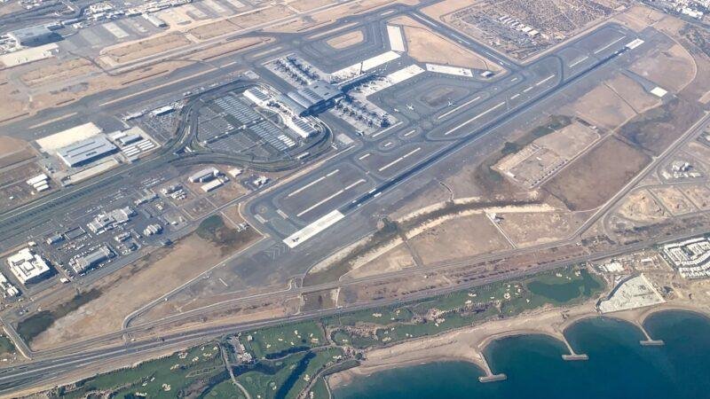 Aerial photograph of Muscat International Airport in Oman in January 2020.