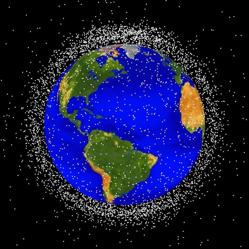 NASA Sspicy Mission computer-generated visualization showing tracked objects and orbital debris around Earth.